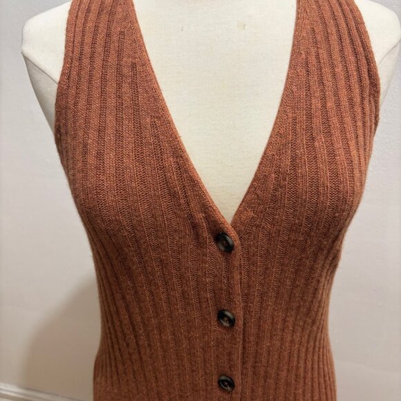 Madewell midi button front V-neck tank ribbed sweater dress in pumpkin - Picture 7 of 10